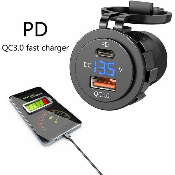 Vanntett QC3.0 Billader, Smart Hurtiglading USB-hode, Kompatibel med Mobiltelefoner, Blå