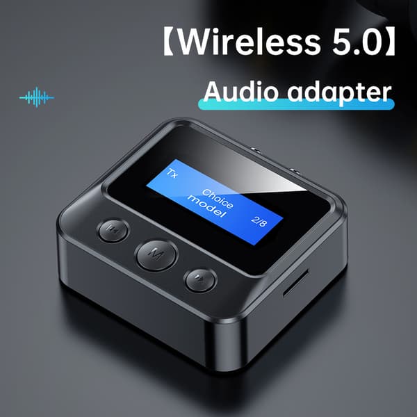Bluetooth lydsender/-mottaker med LCD-skjerm, trådløs stereoadapter for bil-TV-PC-høyttaler, AUX RCA 3,5 mm TF-kortstøtte