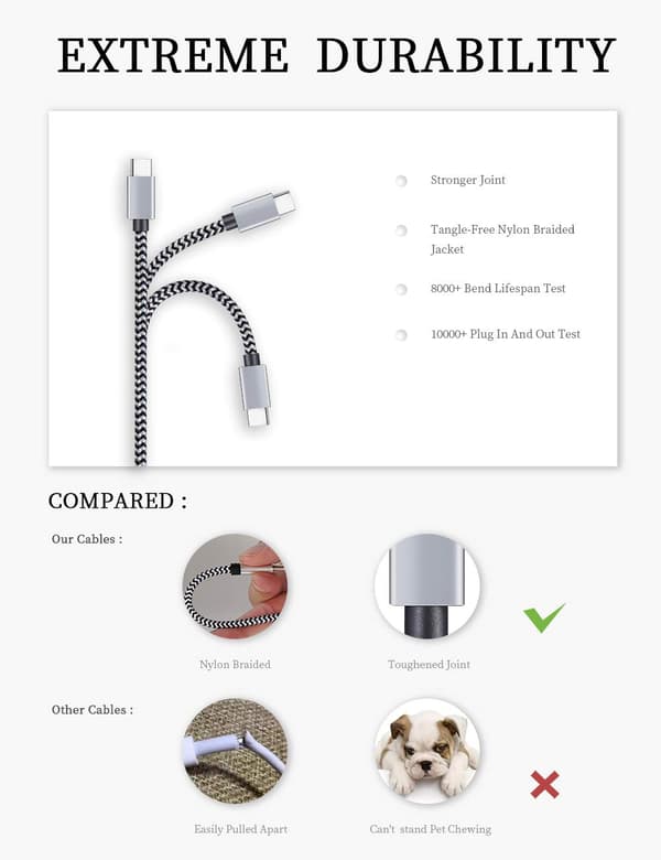 USB Type-C Kabel Snabbladdning, 5-pack 1,8 m 3A Flätade Kablar, Kompatibel med Samsung Galaxy, Note-serien, A-serien, Android-enheter