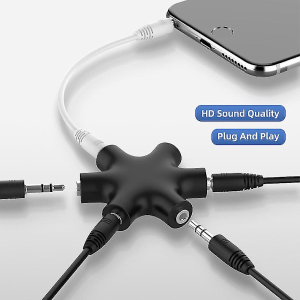 3,5 mm Aux-jack Multi Hörlurs Headset Hörlurar Audio Splitter Adapter 5-vägs Black