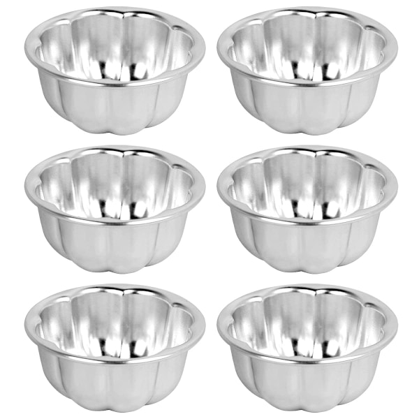 6 stk. Æggekageforme Blomsterform Non-stick Pudding Pan Cupcake Muffin Kopper, Aluminium Legering Kage Tartlets Bageværktøj (3,5 x 1,6 tommer) Sølv