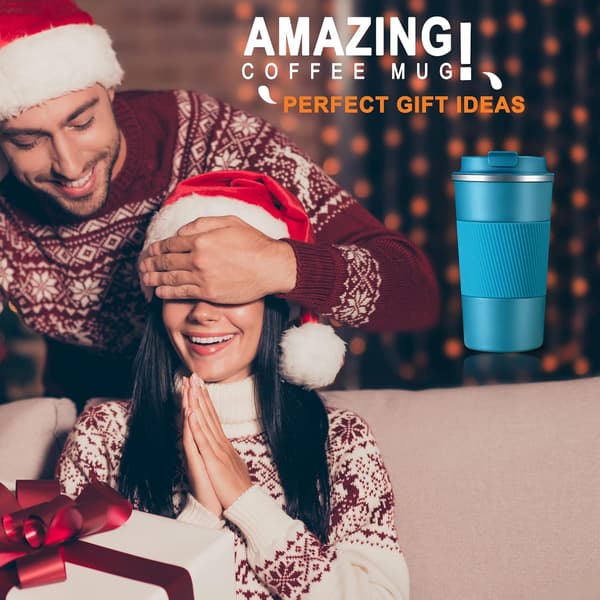 Kaffemugg för Resor, Dubbelväggig Isolerad Kaffetermos med Läcksäker Flip Isolerad Kaffemugg (Blå)
