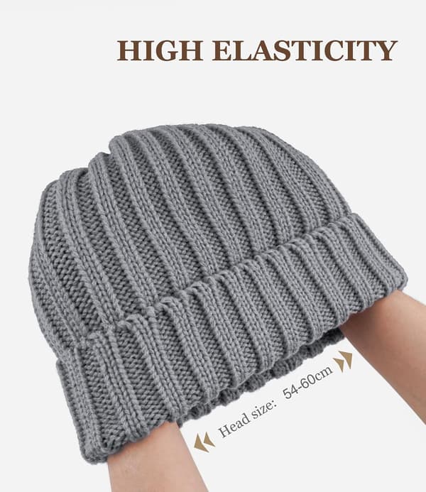 Vintermössa för kvinnor, varm mössa för kvinnor, lös elastisk stickad mössa med fleecefoder 2
