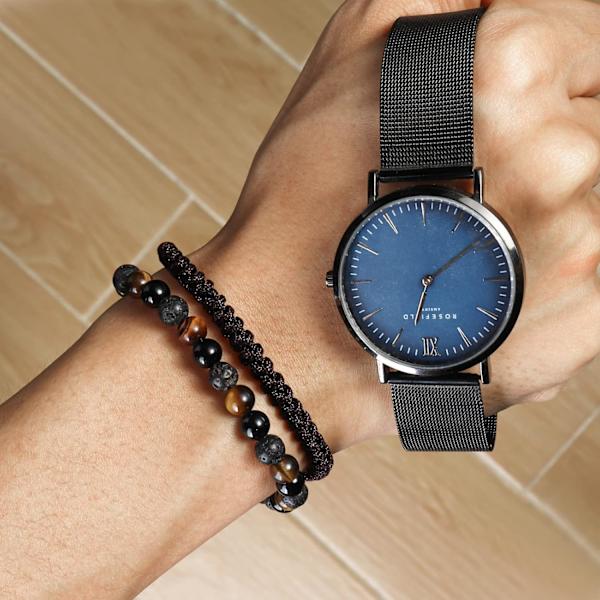 Naturliga Pärl Armband för Män Pojkar - 6mm Tigeröga Obsidian Lava Pärlor Herrar Armband Set för Par - Julgåvor Födelsedagspresenter