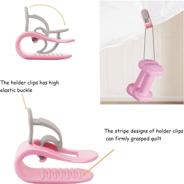 Dyneclips med høj elasticitet, sikkerhedsnåle dynebetræk, nålefri dyneholderklemme - Hold dynen på plads 10 stk (pink)