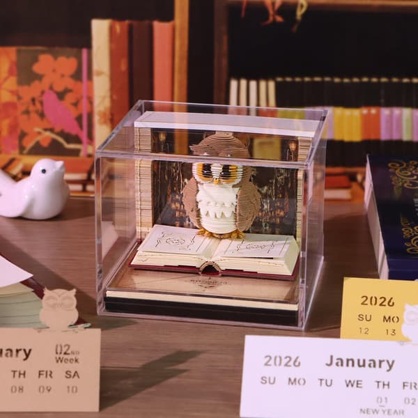 2026 3D Bordkalender, 3D Papirskulptur Notesbog, Velegnet til Hjem og Kontor (Ugle Design)