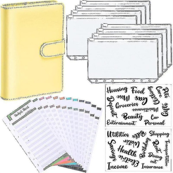 A6-pärm Budget Notebook- cover Mappstorlek 6-hålsficka Plastdragkedja Pengar sparar kuvertdagbok