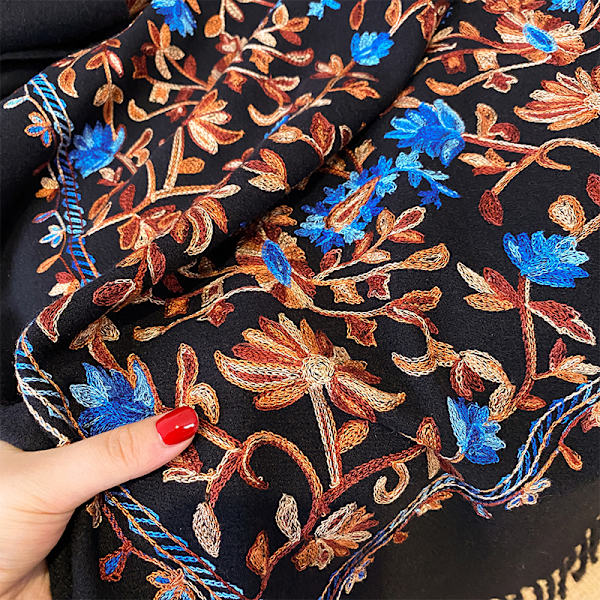 Lyxig vinterhalsduk i kashmir med broderi, hög kvalitet, tjock, varm ullpashmina för kvinnor 2