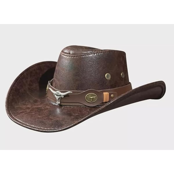 Mænd Kvinder Western PU Læder Cowboy Hat Western Cowboy Cow Pige Hatte Turist Knight Hat Boho Hat black