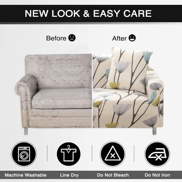 Trykt sofatrekk, elastisk sofatrekk, sofatrekk for 3-seters sofa (3-seters, løvetann)