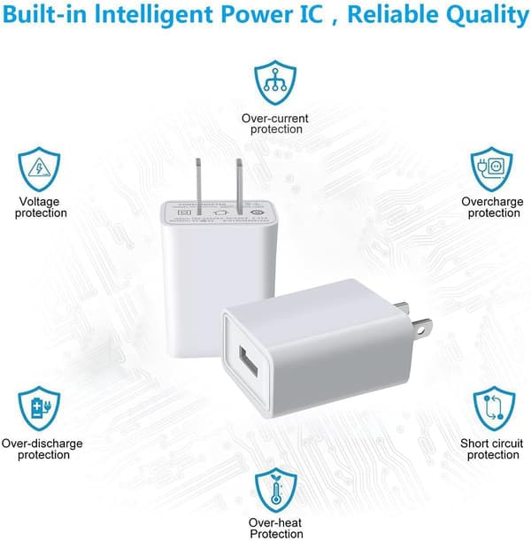 USB Väggladdare 5V 2A AC Adapter, 2-pack, Kompatibel med iPhone, iPad, Samsung, Tablets, Kindle