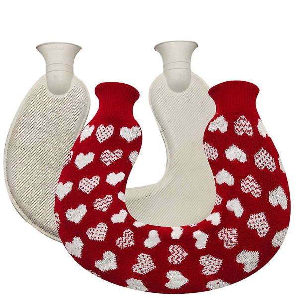 U-formet varmtvandsflaske til nakke og skulder, varmere varmtvandspose White heart on red background