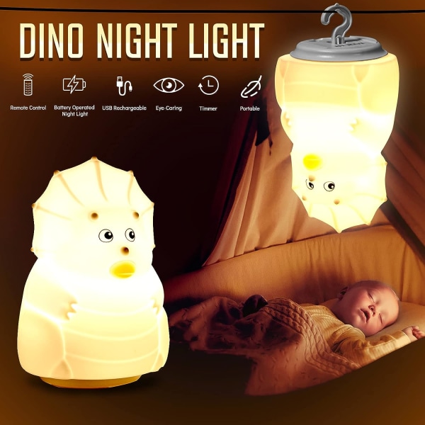Sød dinosaur natlampe til børneværelse, dino lampe med fjernbetjent farveskiftende batteri til små børn drenge piger baby børnehave