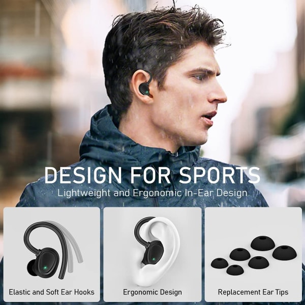 Bluetooth hörlurar 5.1, Trådlösa sporthörlurar IP7 Vattentät Bluetooth headset 48H Hi-Fi Stereo med Dual Mic, CVC 8.0 brusreducering, Super Light,