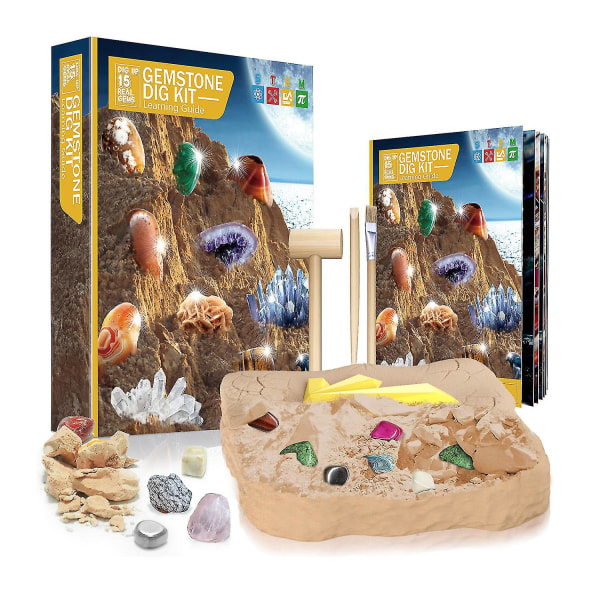 Mega Gemstone Dig Kit Gräv upp 15 riktiga ädelstenar, vetenskap och pedagogiska leksaker gör fantastiska barnaktiviteter