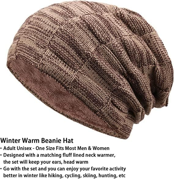 Vintermössa och Halsduk Set för Män, Varm Stickad Mössa Halsvärmare med Fleecefoder Vinterhatt Present till Män och Kvinnor 4