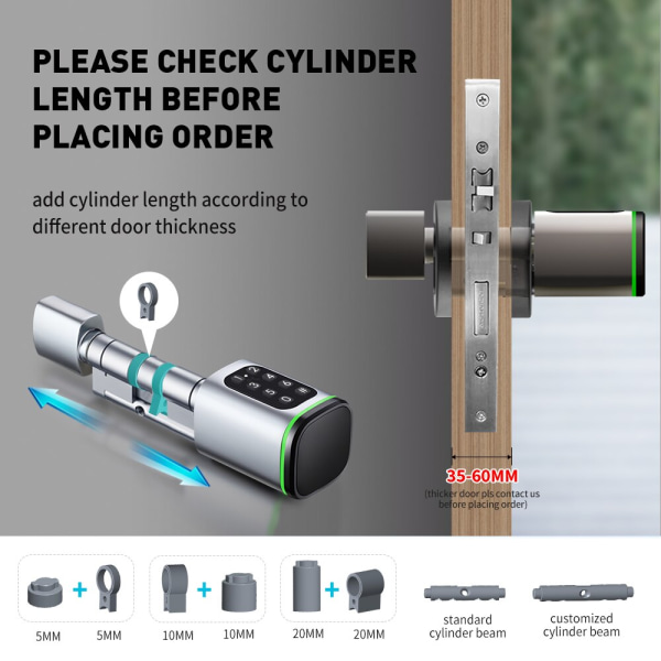 Digital Adgangskode RFID Kort Euro Bluetooth Cylinder Lås Biometrisk Elektronisk Smart Dør Lås