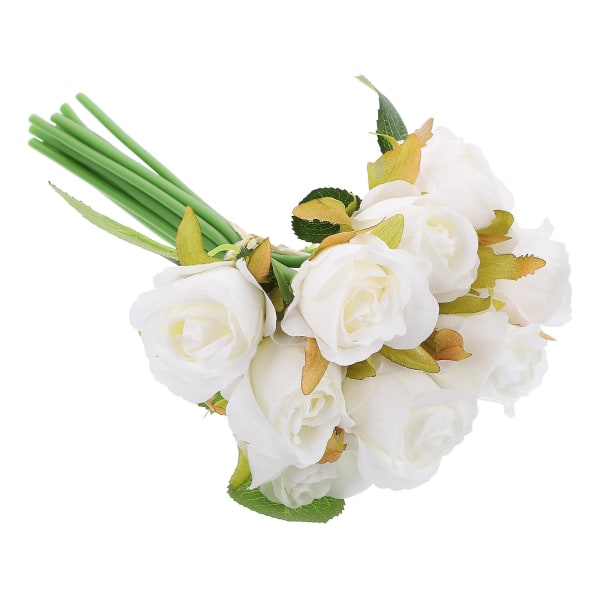 Simulering Rose Brudebuket Smuk Brud Holder Blomster Bryllup Decor White 25X17X17CM