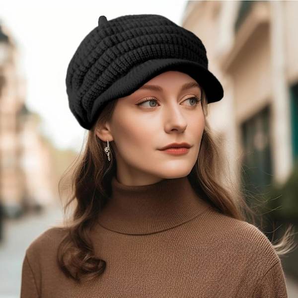 Damer Vinterhatte - Varmt Strikket Visirhat Damer Fleeceforet Varmt Fleece Spids Beret 2