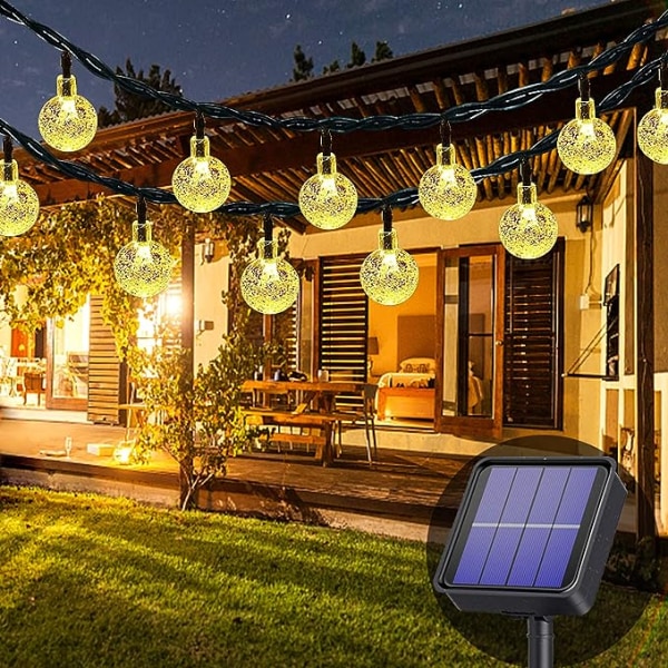 Utomhussolljus, varmvit, 50 LED, 7m, vattentät, 8 ljuslägen, inomhus/utomhus - för trädgård, uteplats, gård, hem, fest, bröllop, fe