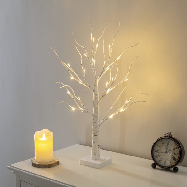 1 Pak Hvid Juletræ med Lys 45cm Bordplade Birk Varmt Hvid LED Batteridrevet 1pcs