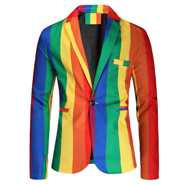 3-delers farget stripete dress for menn med en knapp smoking blazerjakke buksevest sett (XL størrelse)