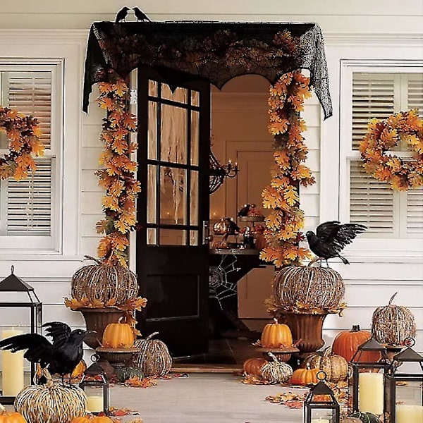 Halloween-dekoration Svart spets Spiderweb Öppen cover Festmaterial 45 X 243 cm 18 X 96 tum