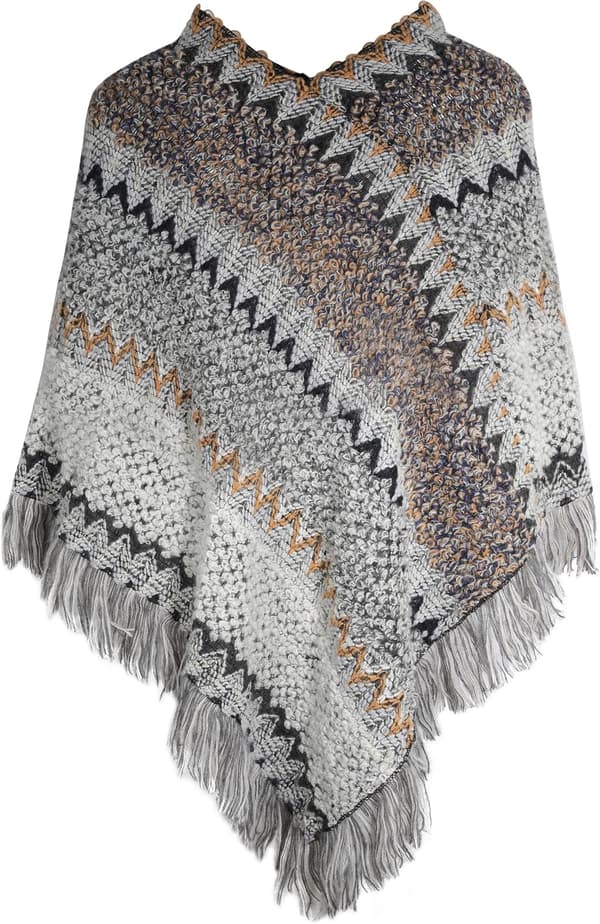 Dame Vintage Frynser Pullover Sjal Stribet Wrap Poncho Cape/Blandet Grå-14444