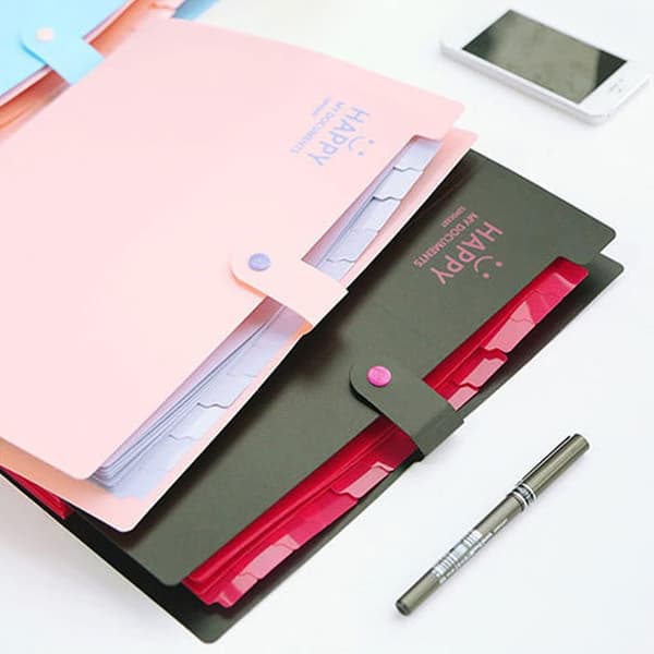 A4 Mappe Let at Bære Med Metalknapper og 12 Rum Egnet til Kontor Hjem Skole (Pink) B