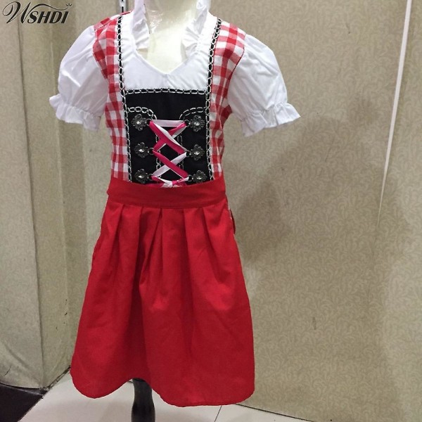 S-xlnew Oktoberfest kostumer til børn Traditionelt tysk bayersk ølfestival Festtøj piger tjener kostume Red XL