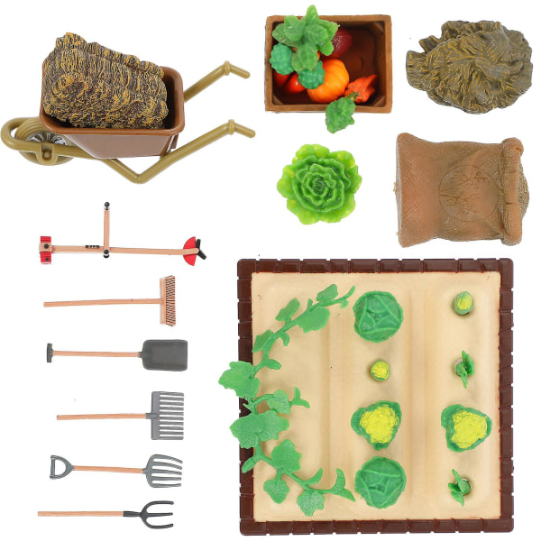 1 sæt mini landskabsdekor grøntsagsmarkmodel minigårdsværktøjsmodeller Assorted Color 10X3X1.6cm