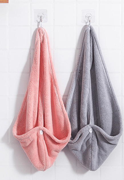 Hårhåndklæde Sæt 2 Mikrofiber Hårhåndklæder Med Knapdesign Håndklæder Til Kvinder Hurtigtørrende Hår (Pink/Grå)