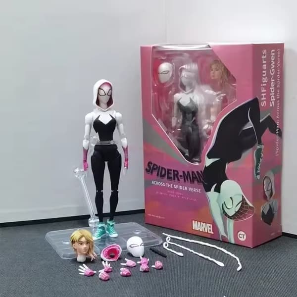Med detailhandelsæske; edderkoppeheltinde actionfigur, samlermodel for samlere
