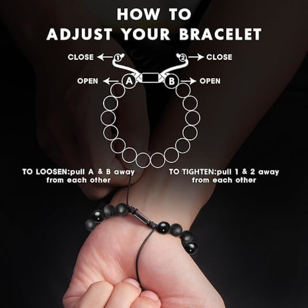 Sorte Perle Armbånd til Mænd Drenge - 6mm Obsidian Onyx Lava Perler Mænds Armbåndssæt til Par - Julegaver Fødselsdagsgaver