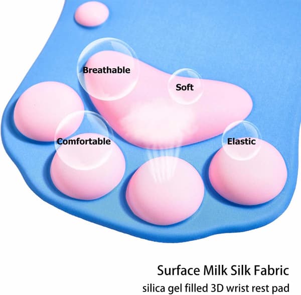 Musematte med håndleddsstøtte, ergonomisk musematte, Kawaii kattemusematte, silikonmusematte, sklisikker base for hjem/kontor/gaming, blå og rosa B