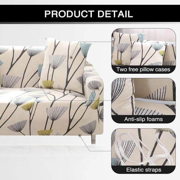 Trykt sofatrekk, elastisk sofatrekk, sofatrekk for 3-seters sofa (3-seters, løvetann)
