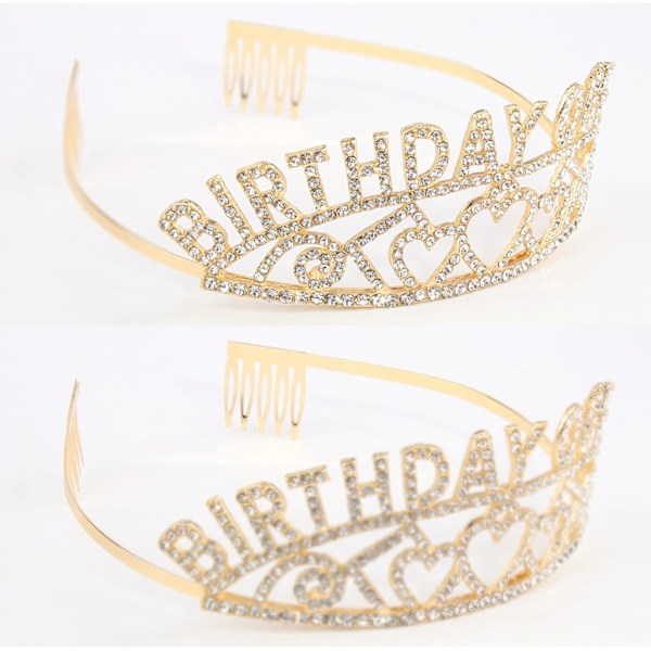 Guld Fødselsdagsdronning Rhinestone Tiara og Sash - Fødselsdagstiara og Sash Fødselsdagsfest Favoritter Glitter Fødselsdag Dekorationer (Multifarvet Bogstaver)
