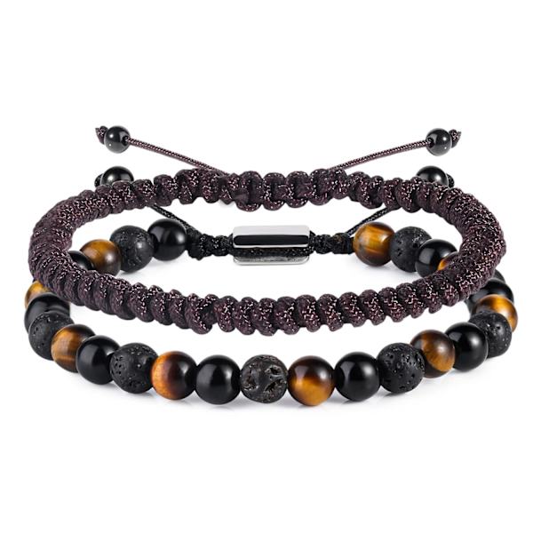 Naturliga Pärl Armband för Män Pojkar - 6mm Tigeröga Obsidian Lava Pärlor Herrar Armband Set för Par - Julgåvor Födelsedagspresenter