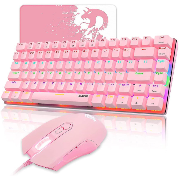 Gaming Keyboard Mus Combo Wired Hvid Led Baggrundsbelyst 82 Taster Ergonomisk Gamer Pink Keyboard+4800dpi Annonce