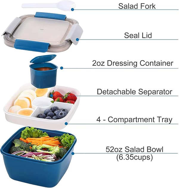 1500ml Lunchlåda Bento Box All Inclusive Förseglad Lunchlåda/Bento Box 2 Lager Blå
