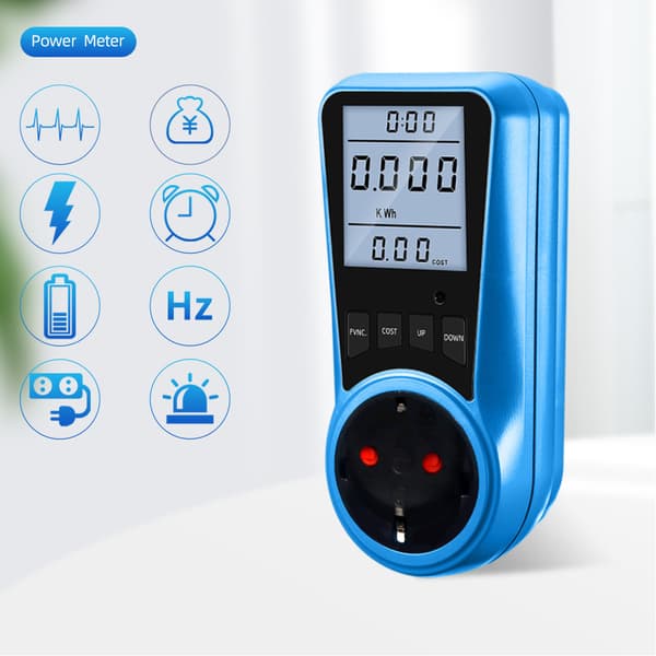 Digital Strømmåler EU Stik AC Voltmeter Energi Tester Regulatorisk Stik 6.2X7.6X12.9 CM Blå
