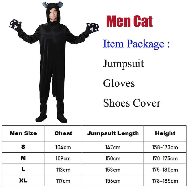 Familie Kattekostume Sort Sød Kat Cosplay Til Børn Halloween Kostume Kat Fancy Kvinder Kjole Dyre Jumpsuit Mænd Drenge Men XL