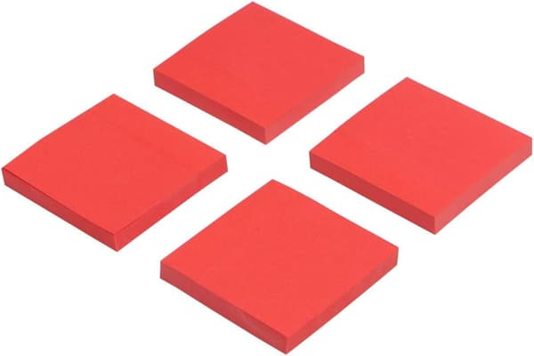 4-pack Super Sticky Post-it Notes, 7,6 x 7,6 cm, 100-sidiga kontorslappar (Röd)