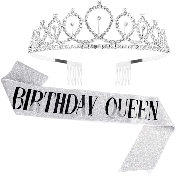 Birthday Crowns for Women Birthday Queen Sash & Rhinestone Tiara Set Birthday Tiaras and Sash for Women