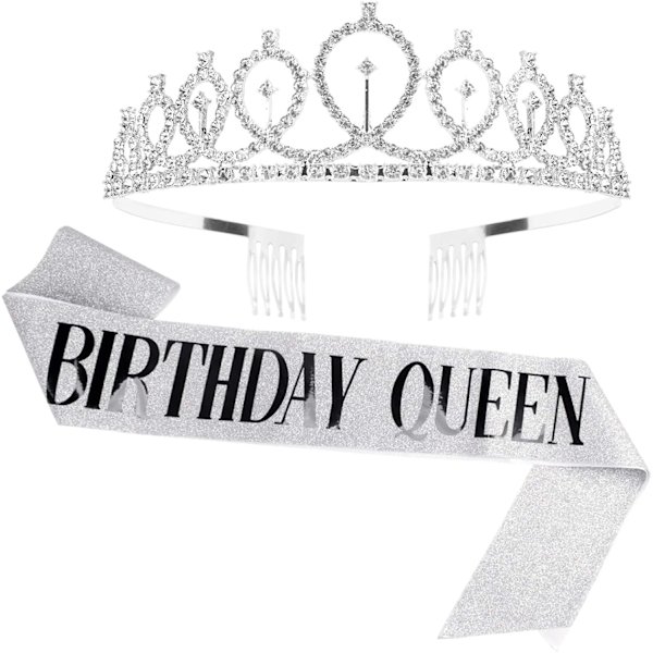 Fødselsdagskroner til kvinder Fødselsdagsdronning Sash & Rhinestone Tiara Sæt Fødselsdagstiaraer og Sash til kvinder