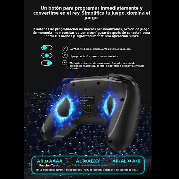 Blå trådløs controller med dobbelt vibration og lys, 4. generations seks akser