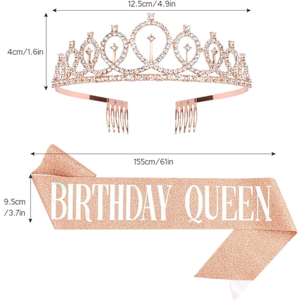 Fødselsdagskroner til kvinder Fødselsdagsdronning Sash & Rhinestone Tiara Sæt Fødselsdagstiaraer og Sash til kvinder