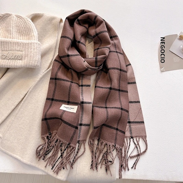 Vintervarm luksusmerke klassisk engelsk stil kvinneskjerf mote rutete dobbeltsidig skjerf frynser sjal pashmina dame 3