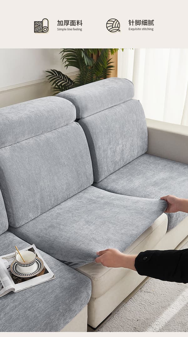 Sött vitt och grått sofföverdrag; Extra stor dubbelstorlek M (bredd x 85cm x längd 95cm x 135cm); Fulltäckande allround sofföverdrag med solid w M
