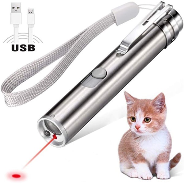 USB laddning Tre-i-ett Laser Retande Cat Stick Lila Ljusbelysning Laser Infraröd Månljus Kattleksak (2-pack)